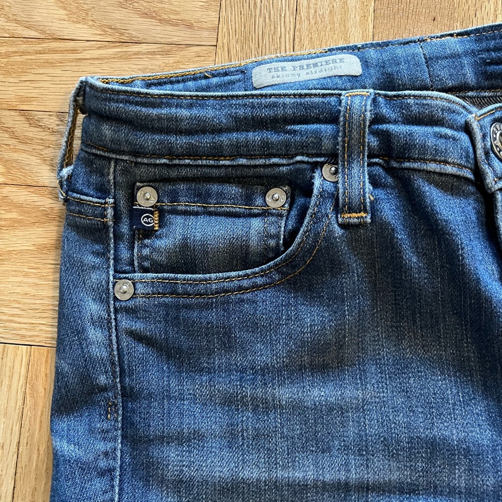 Agolde the Premier Skinny Straight Blue Denim Jeans - Picture 2 of 6